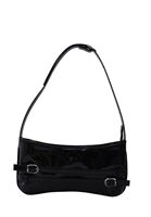 Women Black Baguette Bag with Buckle Detail