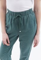Women Green Linen Blended Carrot Fit Pants