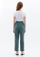 Women Green Linen Blended Carrot Fit Pants