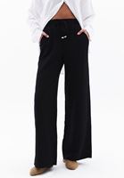 Women Black Linen Blended High Rise Wide Leg Pants