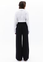 Women Black Linen Blended High Rise Wide Leg Pants