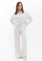 Women Beige Linen Blended High Rise Wide Leg Pants