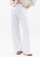 Women White Linen Blended High Rise Wide Leg Pants