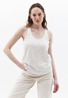 Women Beige Linen Blended Scope Neck Singlet