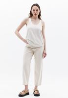 Women Beige Linen Blended Scope Neck Singlet