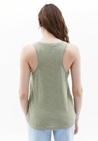 Women Green Linen Blended Scope Neck Singlet