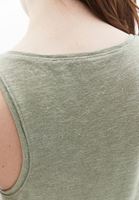 Women Green Linen Blended Scope Neck Singlet