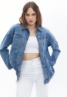 Women Blue Boyfriend Denim Jacket 