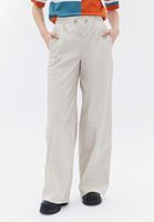 Women Cream Vegan Leather Wide Leg Pants