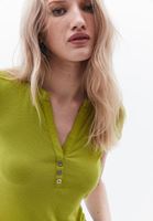 Women Green Tshirt with Button Detail