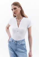 Women White Tshirt with Button Detail