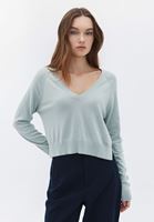 Women Green V-Neck Knitwear Sweater