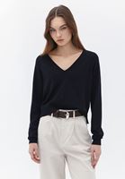 Women Black V-Neck Knitwear Sweater