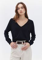 Women Black V-Neck Knitwear Sweater