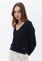 Women Black V-Neck Knitwear Sweater