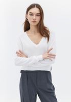 Women Cream V-Neck Knitwear Sweater