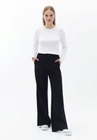 Bayan Siyah Orta Bel Wide-Leg Pantolon ( TENCEL™ )