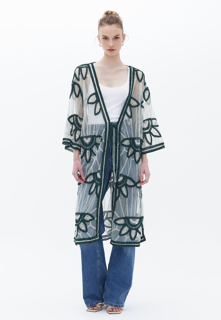 Women Mixed Embroidered Midi Kimono