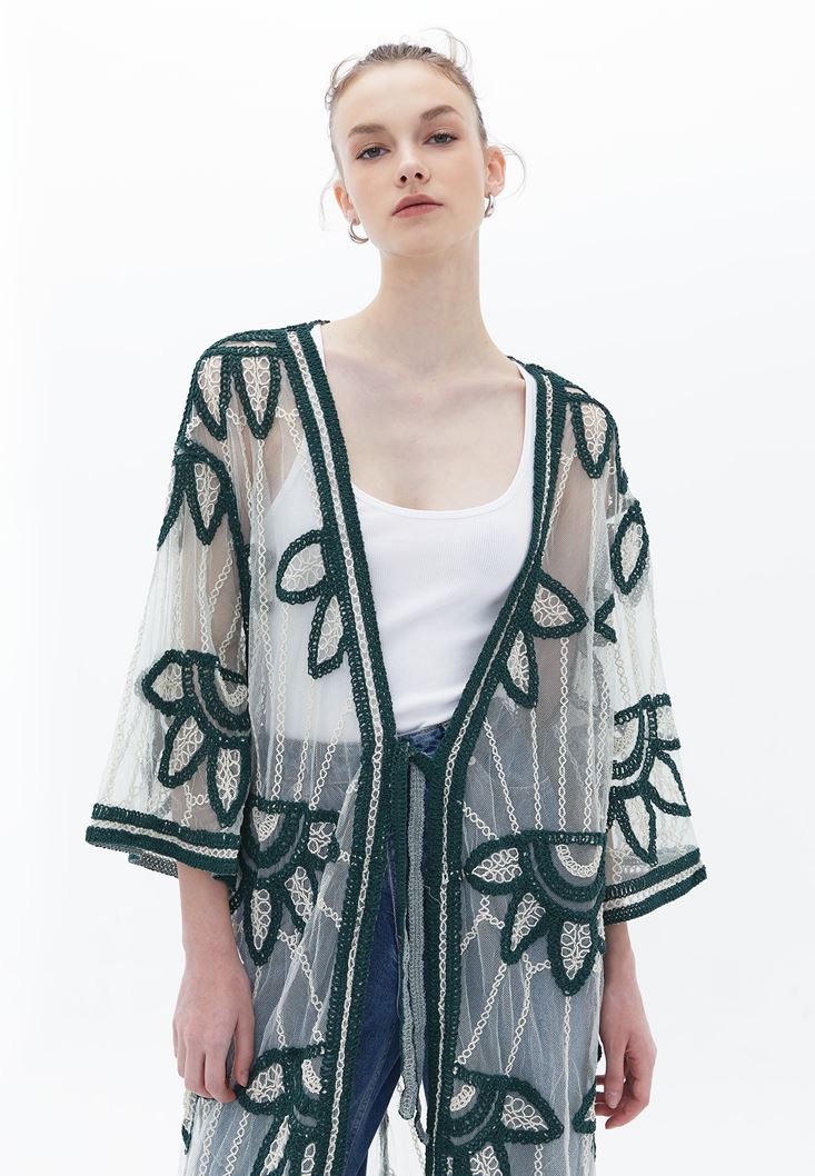 Women Mixed Embroidered Midi Kimono