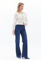 Women Cream Hemstitched Cardigan with Buttons