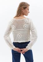 Women Cream Hemstitched Cardigan with Buttons