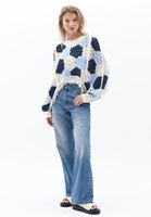 Bayan Çok Renkli Nakışlı Crop Bluz