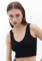 Women Black V-neck Jacquard Seamless Singlet