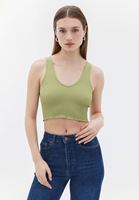 Women Green V-neck Jacquard Seamless Singlet