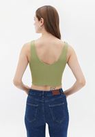 Women Green V-neck Jacquard Seamless Singlet