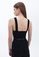 Women Black V-Neck Seamless Crop Singlet