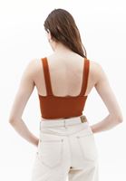 Women Brown V-Neck Seamless Crop Singlet