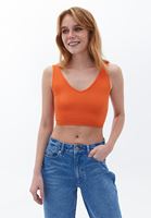 Women Orange V-Neck Seamless Crop Singlet