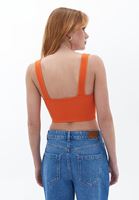 Women Orange V-Neck Seamless Crop Singlet