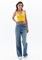 Women Yellow V-Neck Seamless Crop Singlet