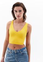 Women Yellow V-Neck Seamless Crop Singlet