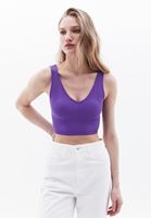 Women Purple V-Neck Seamless Crop Singlet