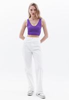 Women Purple V-Neck Seamless Crop Singlet