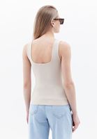 Women Beige Stretch Square Neck Singlet