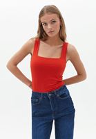 Women Red Stretch Square Neck Singlet