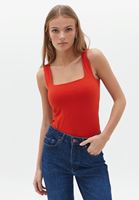 Women Red Stretch Square Neck Singlet