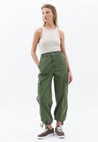 Women Khaki High Rise Pants with Cargo Pockets