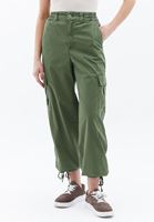 Women Khaki High Rise Pants with Cargo Pockets