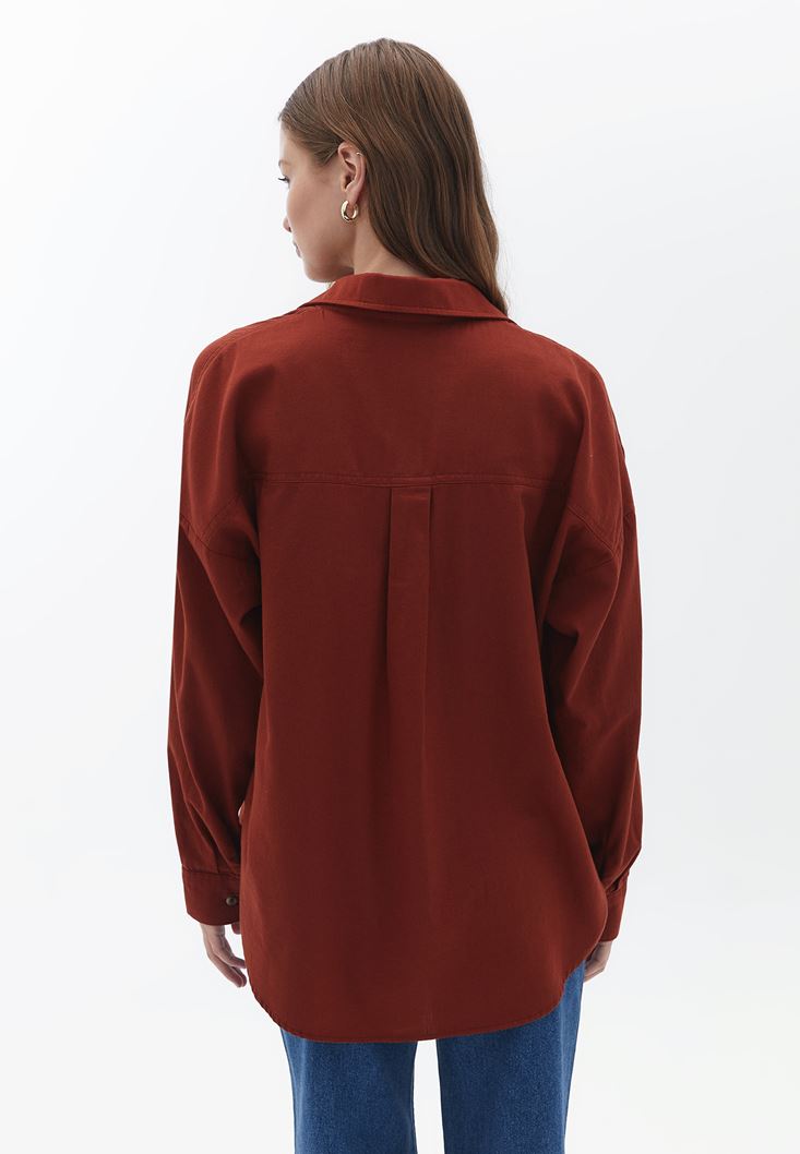 Women Brown Oversize Shirt with Pocket