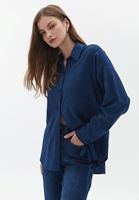 Women Blue Oversize Shirt with Pocket