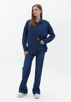 Women Blue Oversize Shirt with Pocket