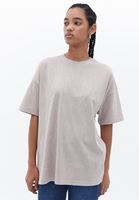 Bayan Bej Sıfır Yaka Oversize Tişört