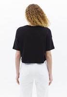 Women Black Cotton Crop Tshirt with Neckline Detail