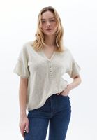 Women Cream Cotton Blended Tshirt with Button Detail