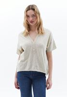 Women Cream Cotton Blended Tshirt with Button Detail