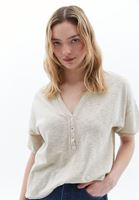 Women Cream Cotton Blended Tshirt with Button Detail